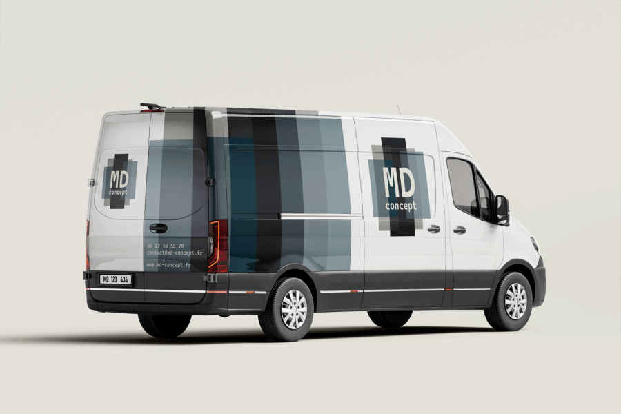 Mockup du logo MD Concept sur un camion.